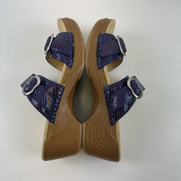 Dansko Sophie Sandal Blue Purple Snakeskin Leather Double Buckle Womens 38 7.5 - Picture 13 of 14